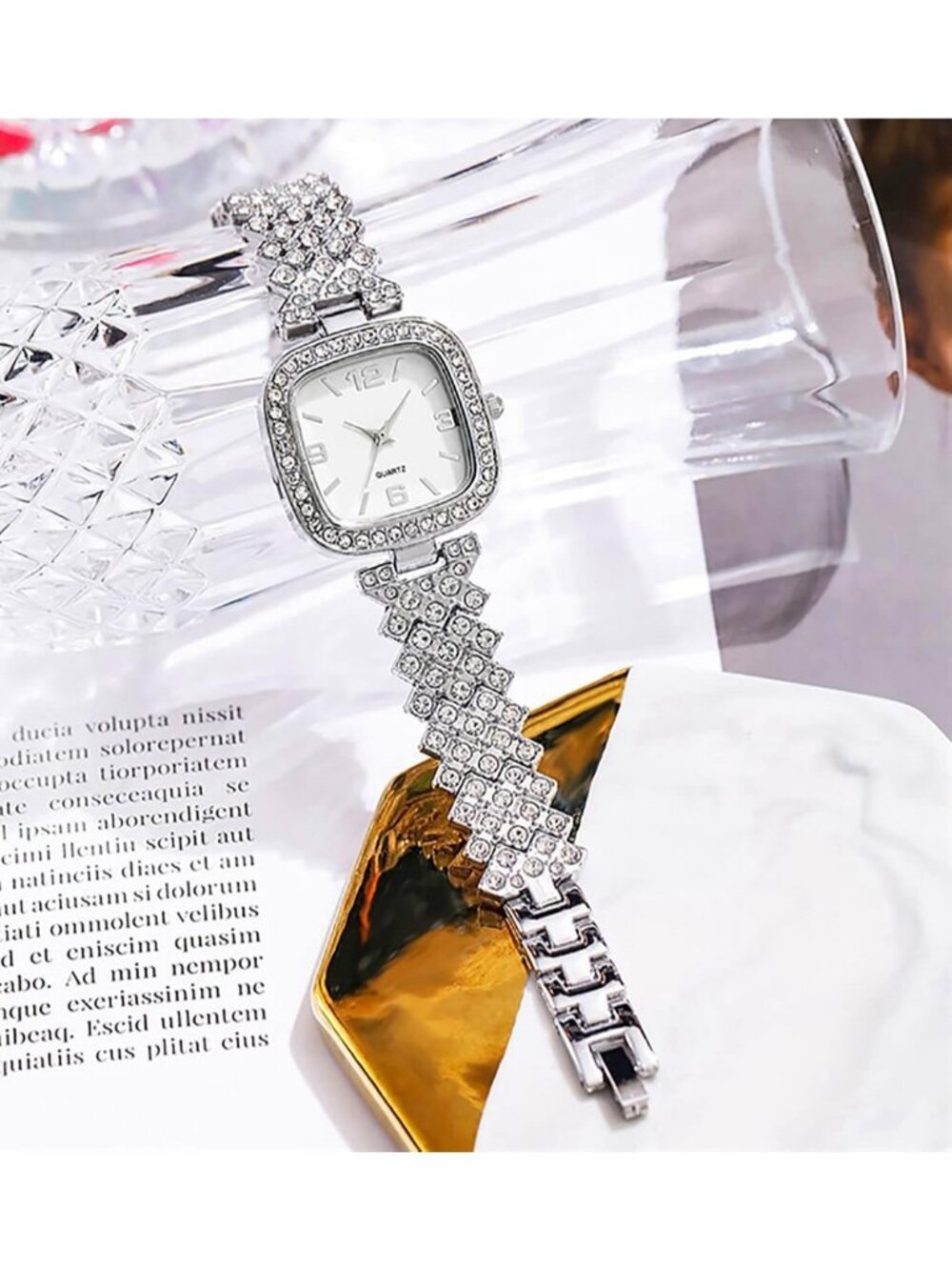 Women's Silver Fashion Luxury Vintage Diamond Square Digital Dial Quartz Watches - Picture 4 of 6